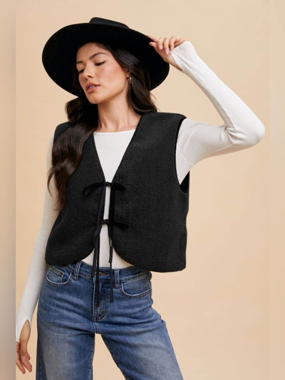 Annie Wear V-Neck Tie Detail Vest Coat